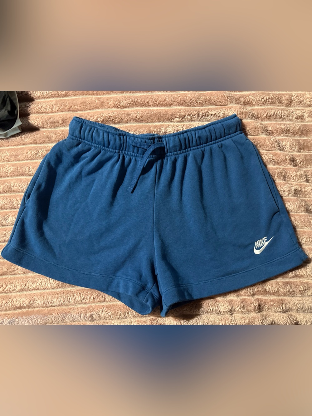 Nike Women's Blue Athletic Fleece Shorts with White Swoosh